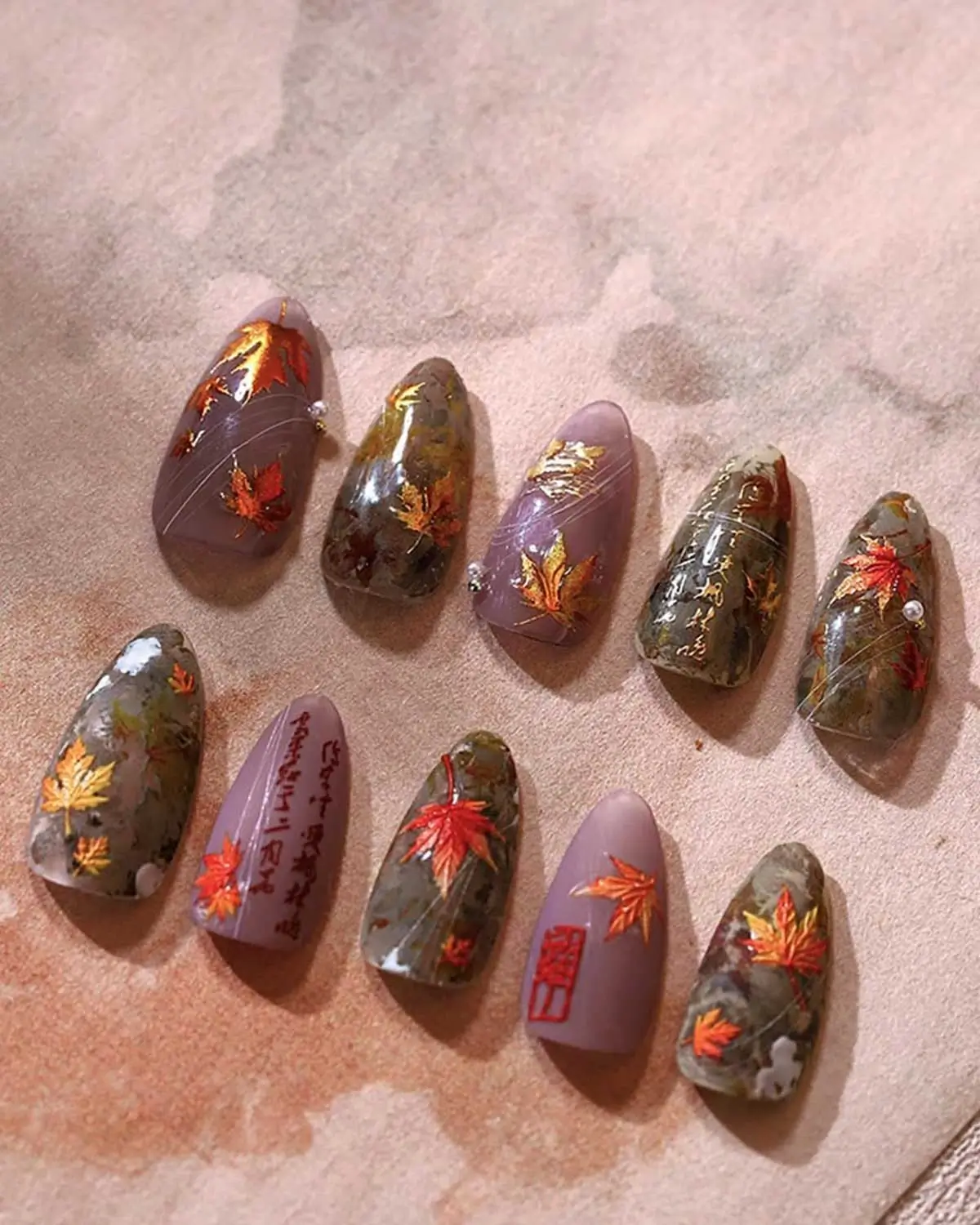 5D Embossed Fall Nail Art Stickers Maple Leaf Nail Stickers