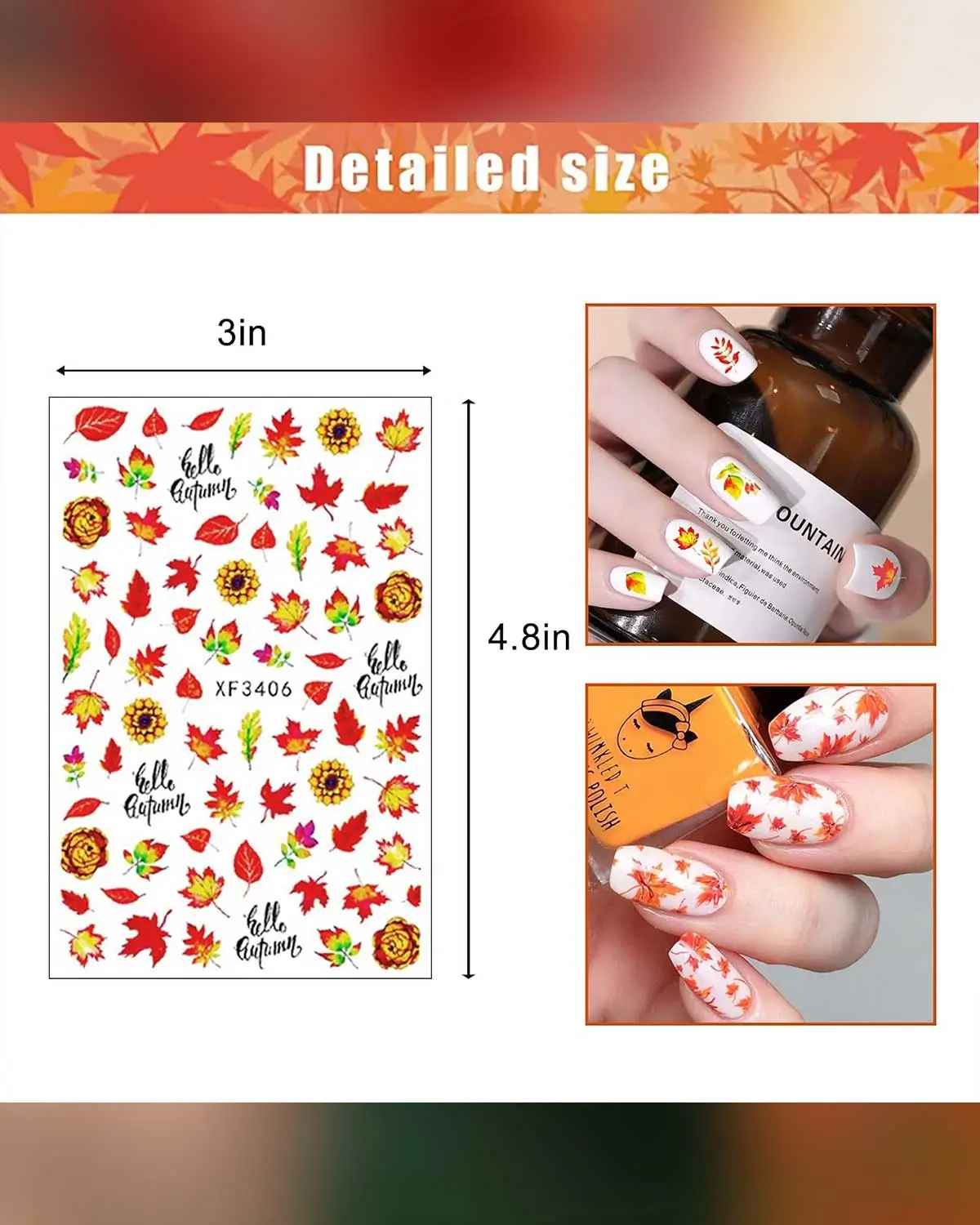 EBANKU Fall Nail Art Stickers with Nail Sequins