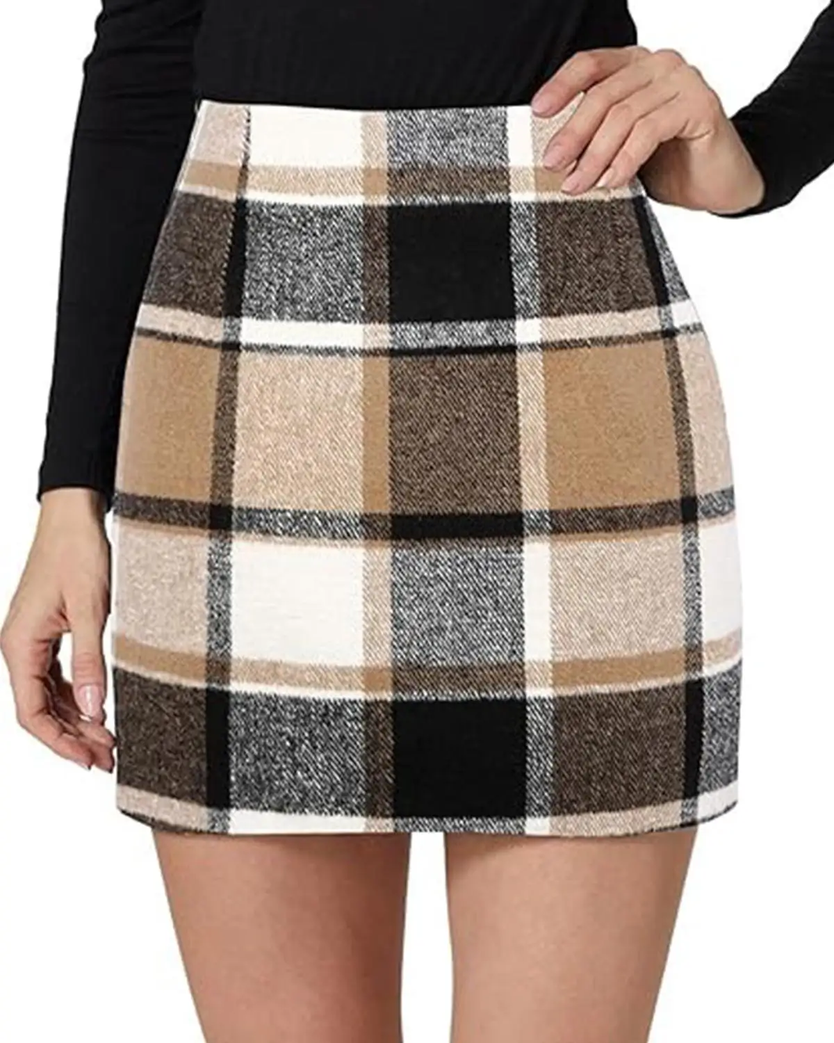 Kinghua Womens Wool Plaid Mini Skirt 
