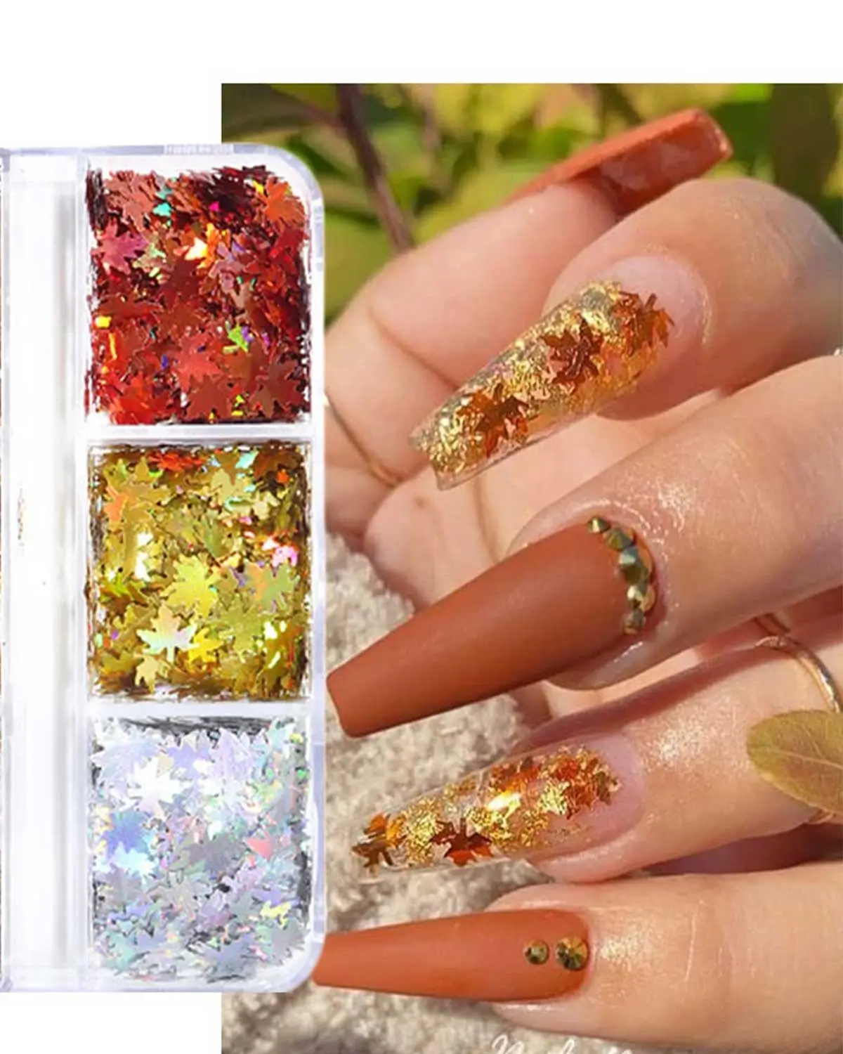 Maple Leaf Nail Glitter Sequins 3D Holographic Fall Leaves Nail