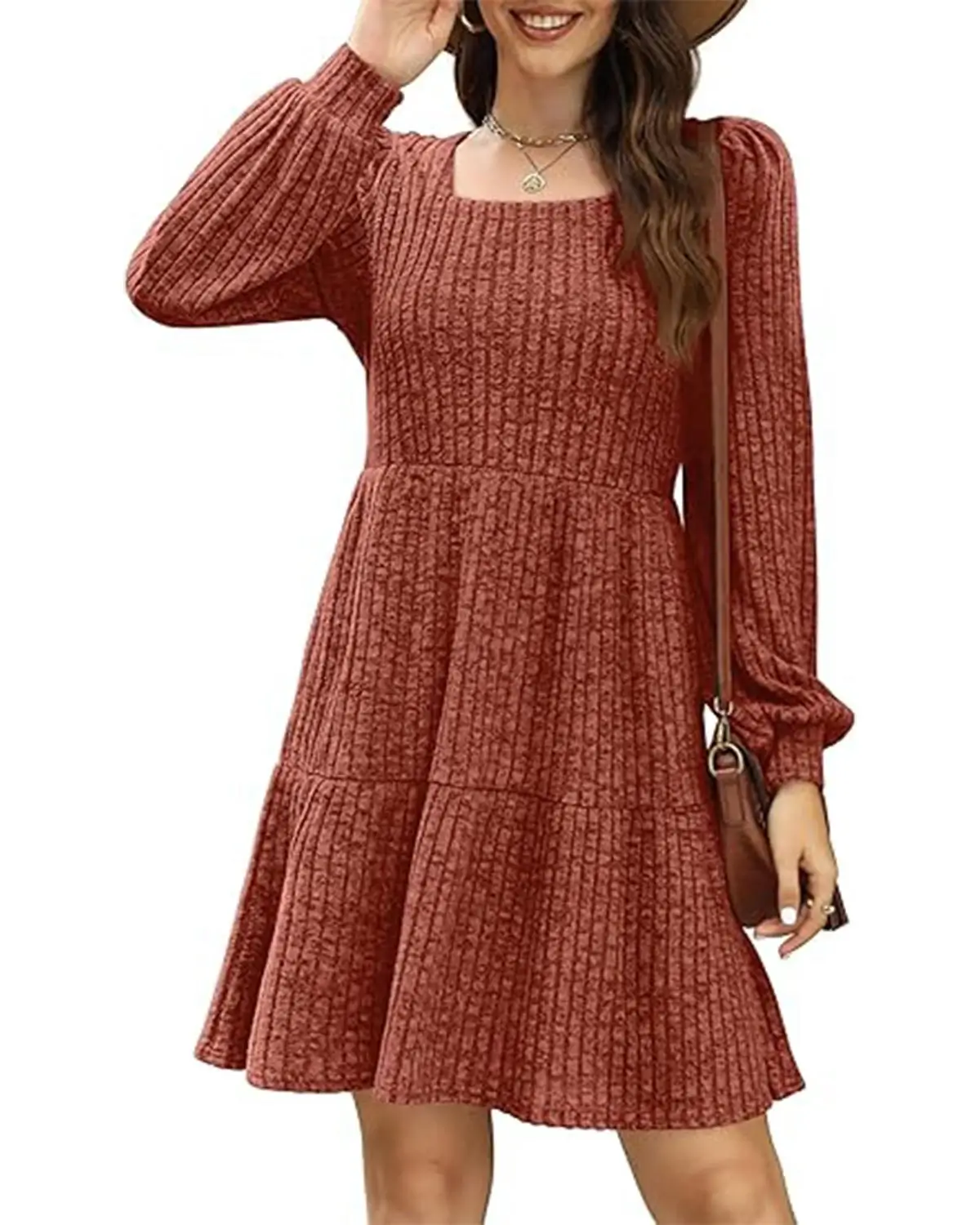 SAMPEEL Womens Square Neck Long Sleeve Fall Dresses