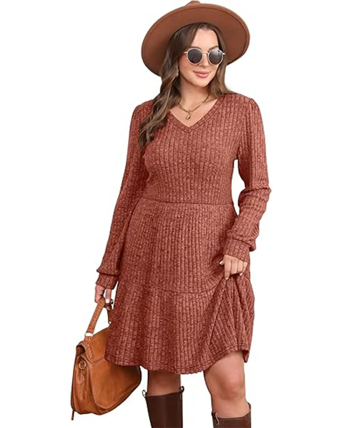 SAMPEEL Womens V Neck Long Sleeve Fall Dresses