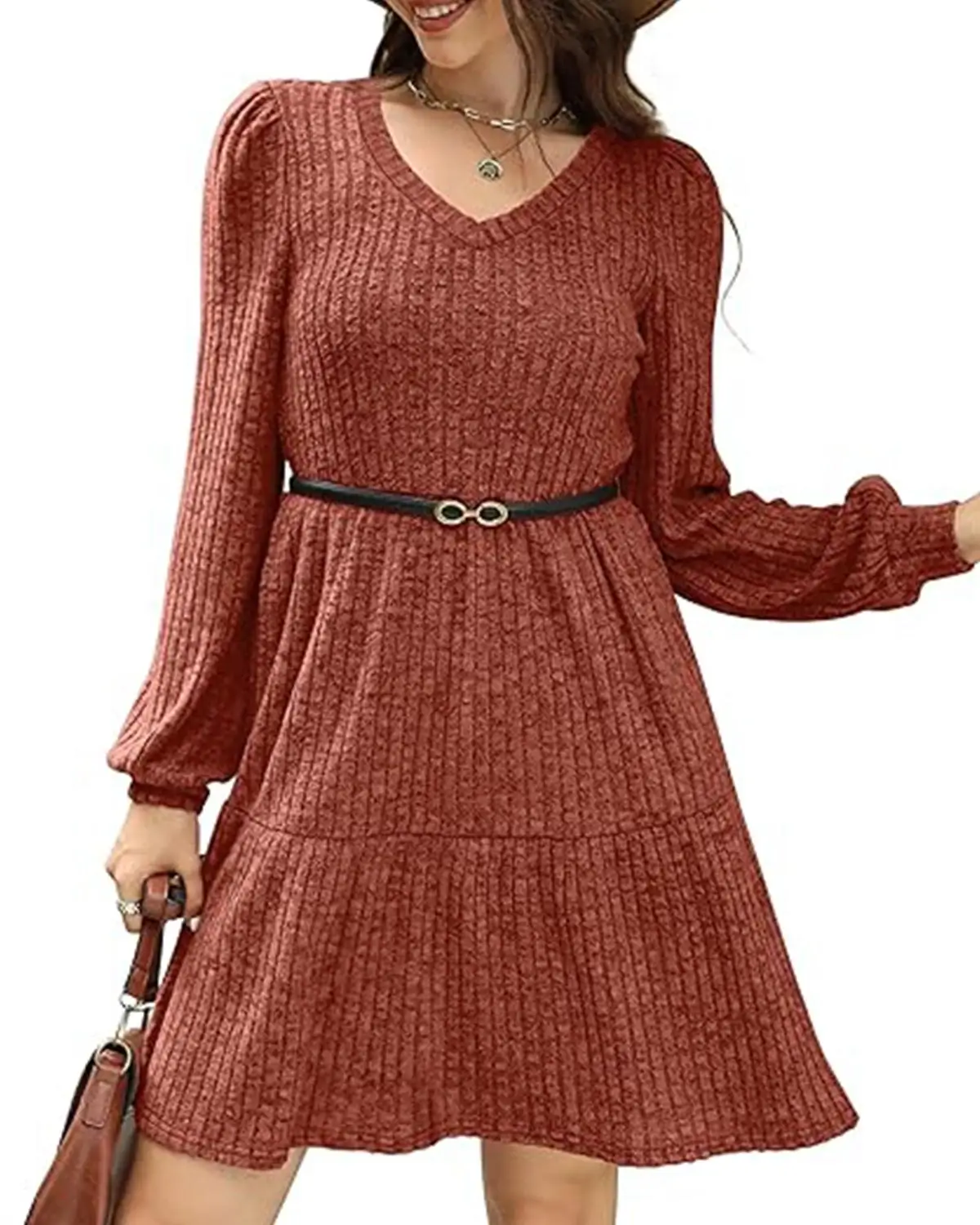 SAMPEEL Womens V Neck Long Sleeve Fall Dresses