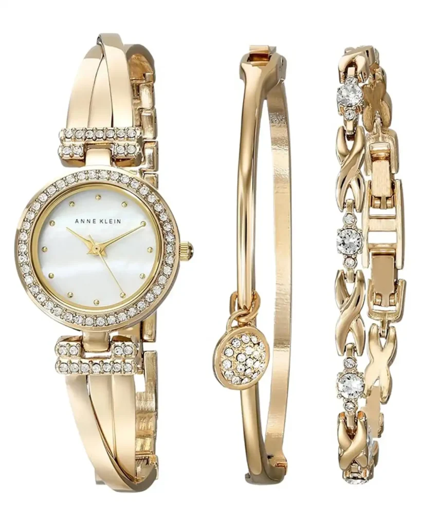 Anne Klein Women Premium Crystal Accented Bangle Watch And Bracelet Set