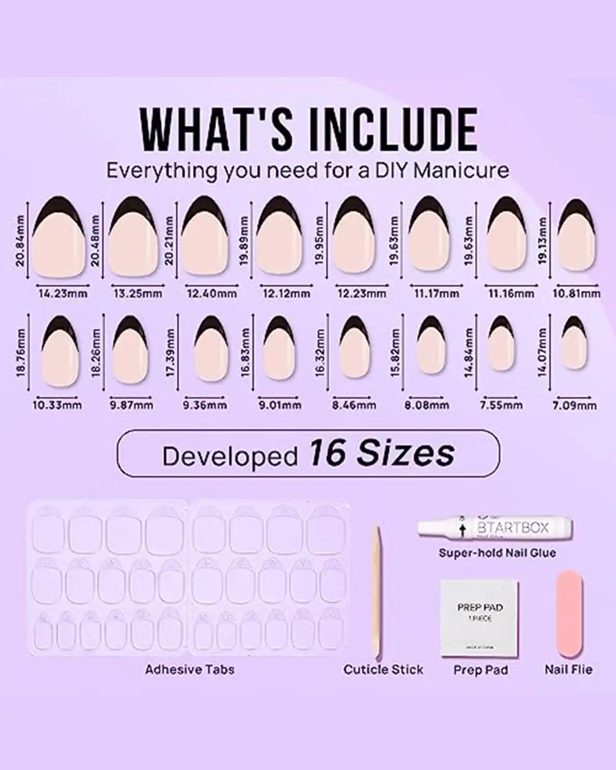 BTArtbox French Tip Press On Nails for Women