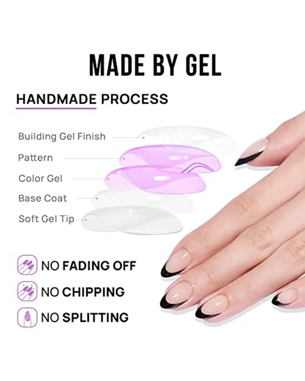 BTArtbox French Tip Press On Nails for Womens