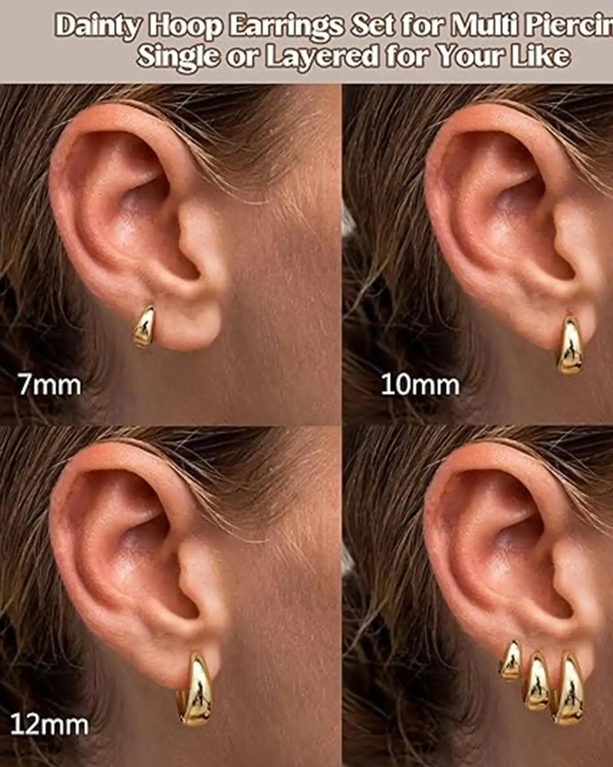 Besteel 3Pairs 14K Gold Plated Hoop Earrings