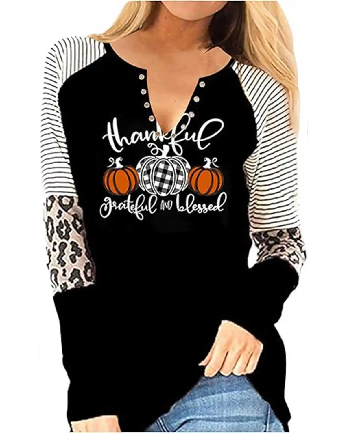 Chuntianran Thankful Blessed Thanksgiving Shirts for Women