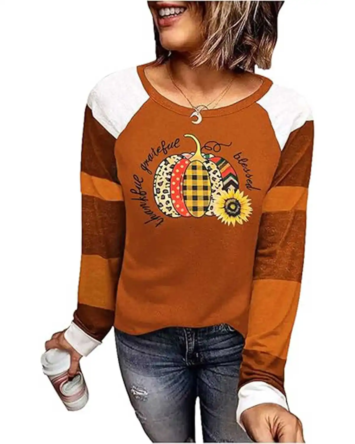 Chuntianran Thankful Blessed Thanksgiving Shirts for Women