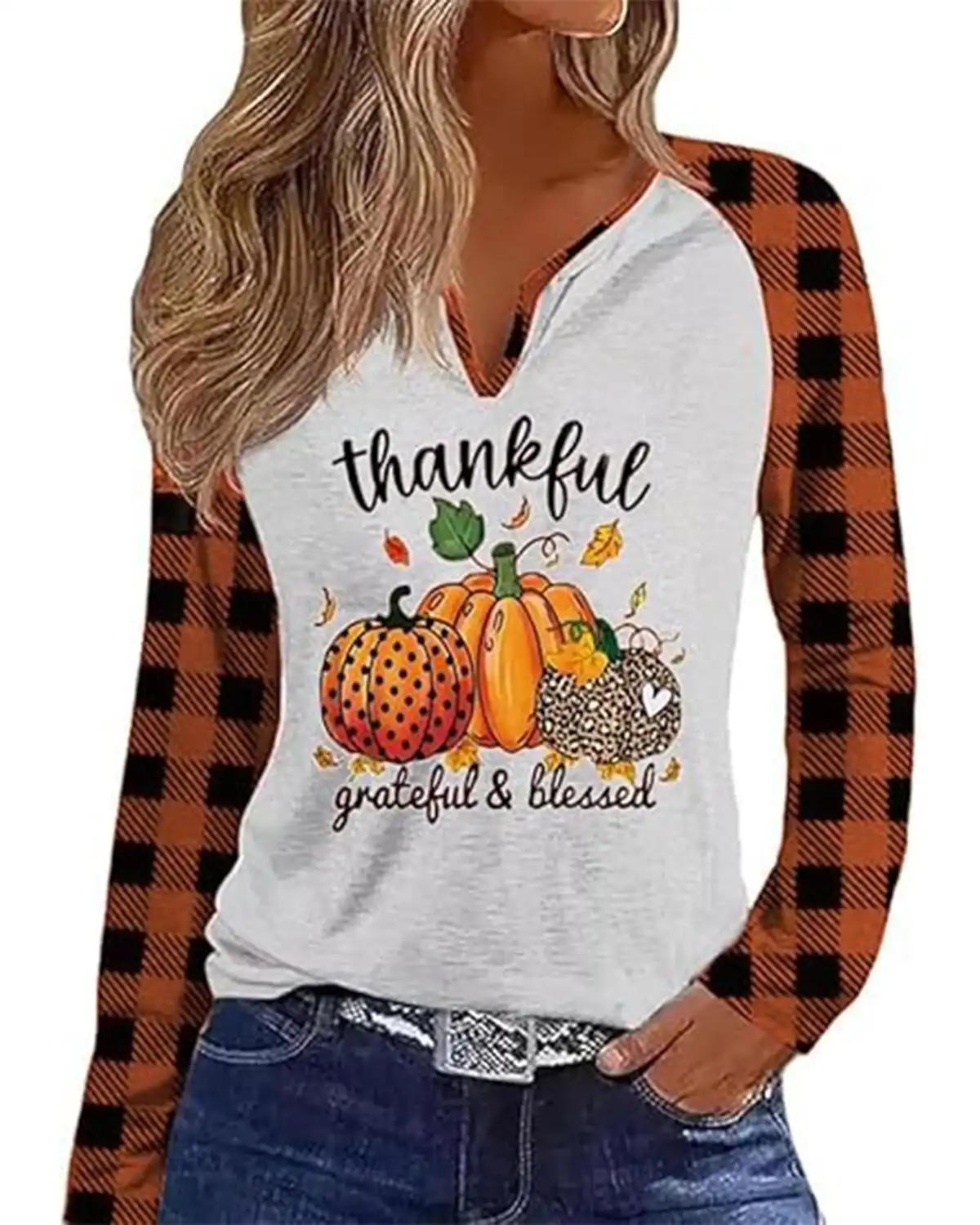 Earlymemb V Neck Halloween Shirt for Women