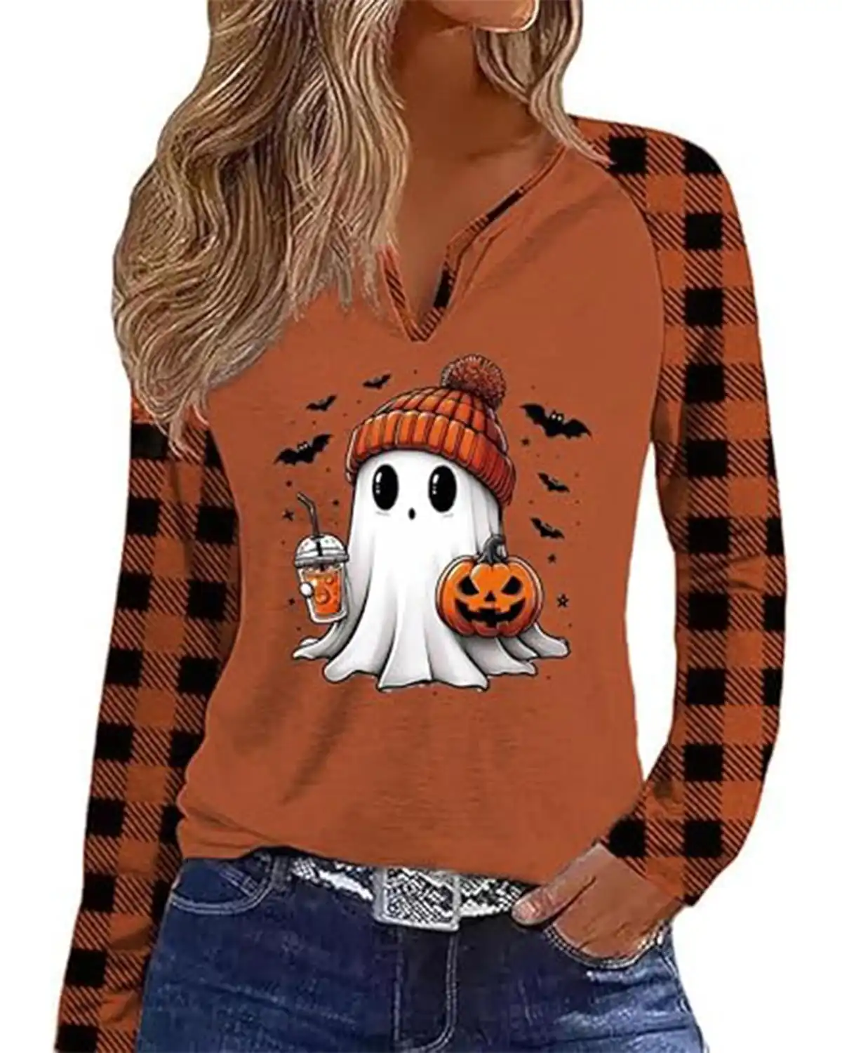 Earlymemb V Neck Halloween Shirt for Women
