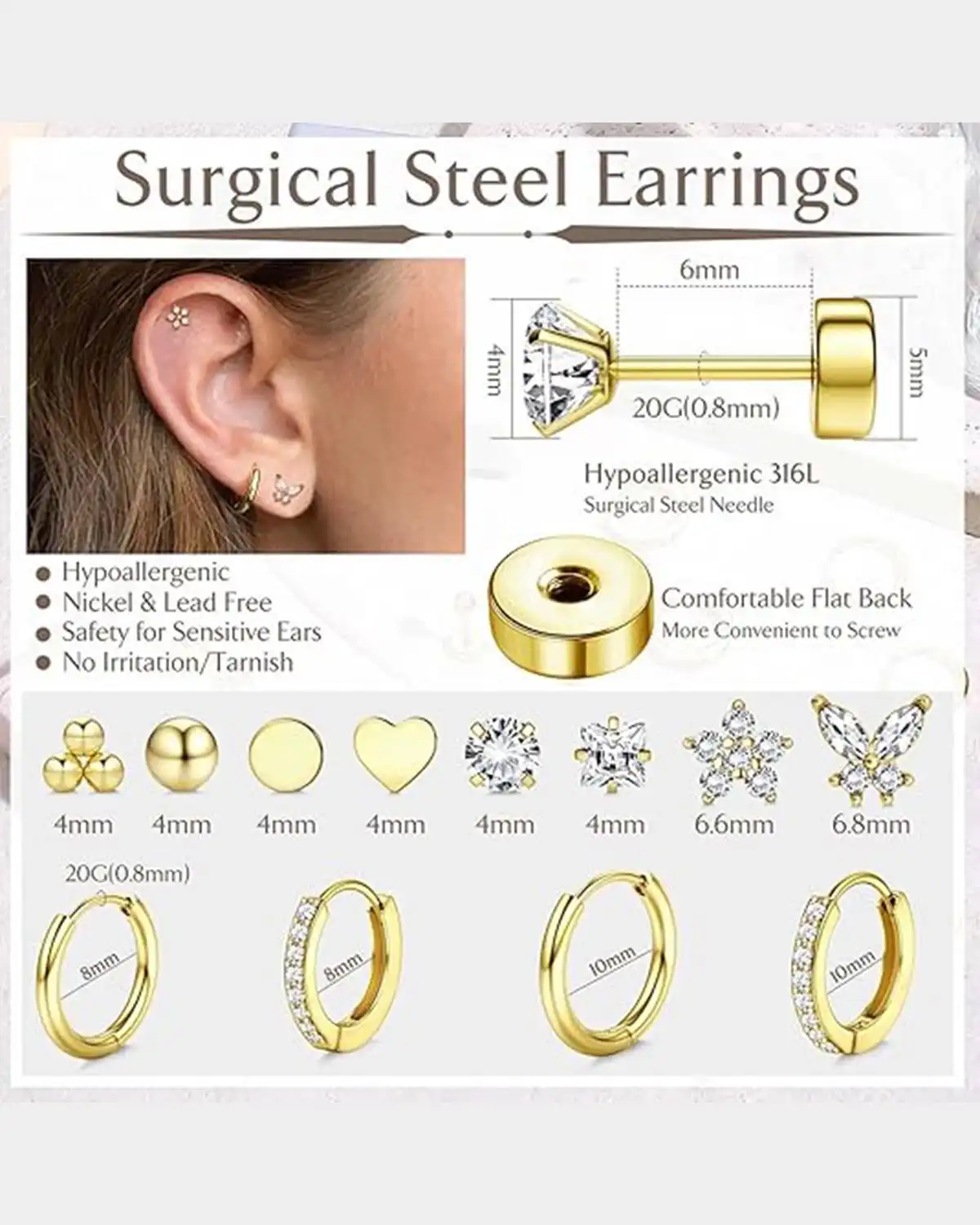Jstyle Hypoallergenic 14K Gold Plated Flat Back Earrings Review