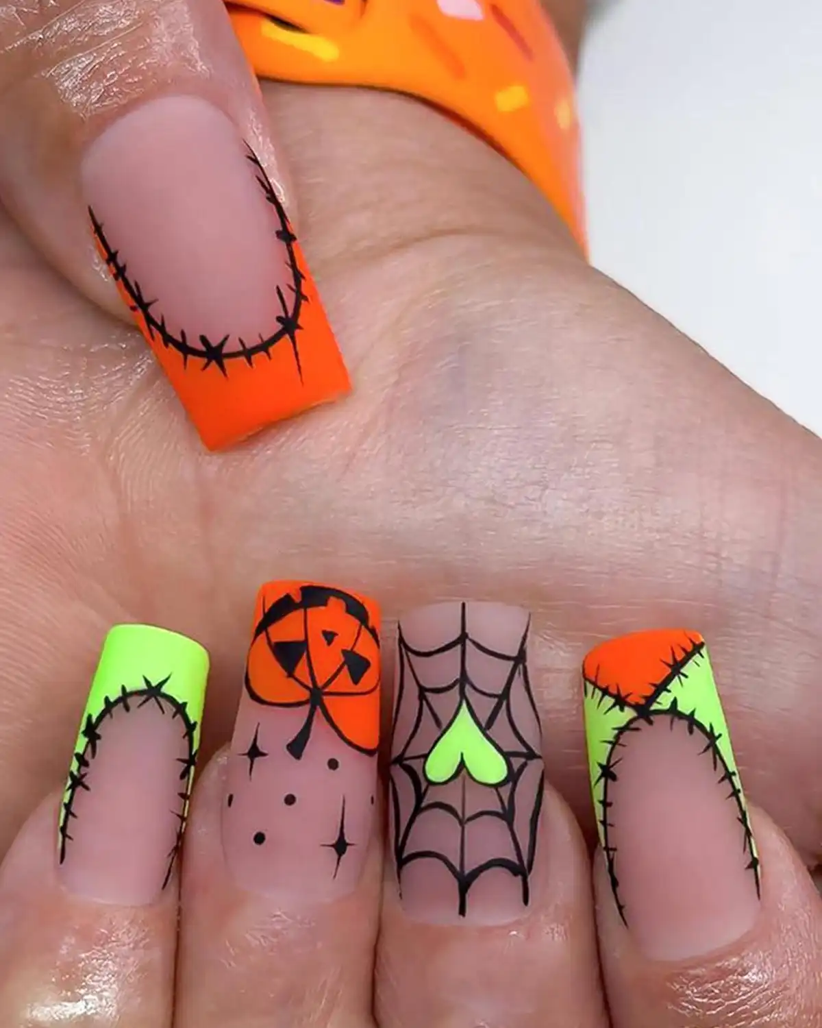 KSTBJN Halloween French Tip Press on Nails