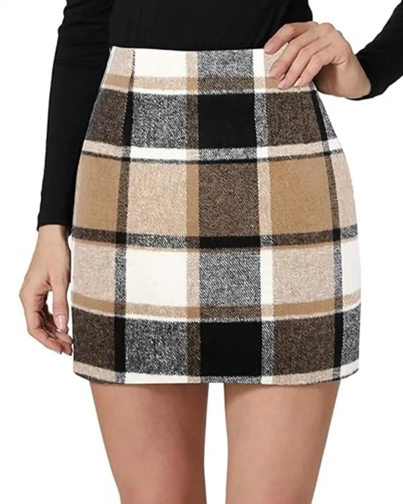 Kinghua Wool Plaid Mini Skirt For Women