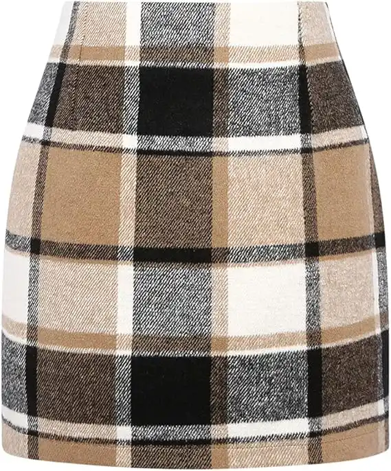 Kinghua Wool Plaid Mini Skirt For Womens