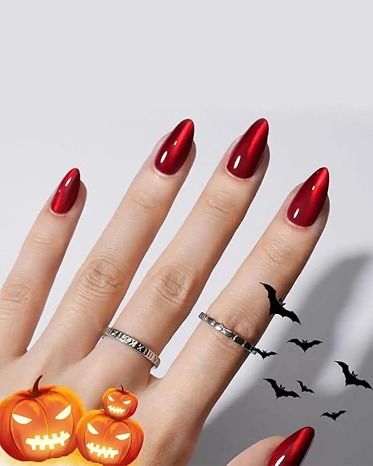 Modelones Red Cat Eye Press on Nails