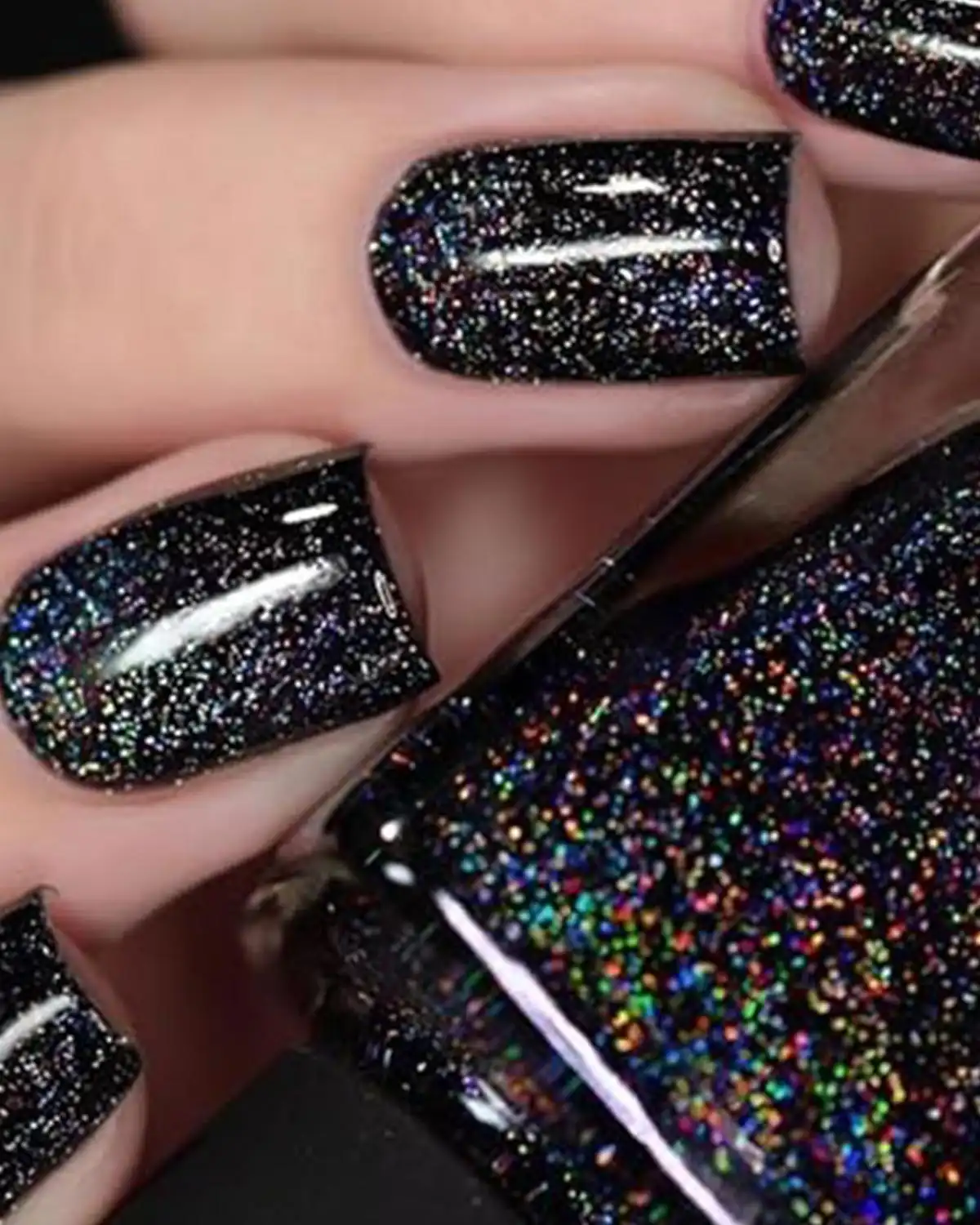 Modelones Sparkle Black Press on Nails For Women