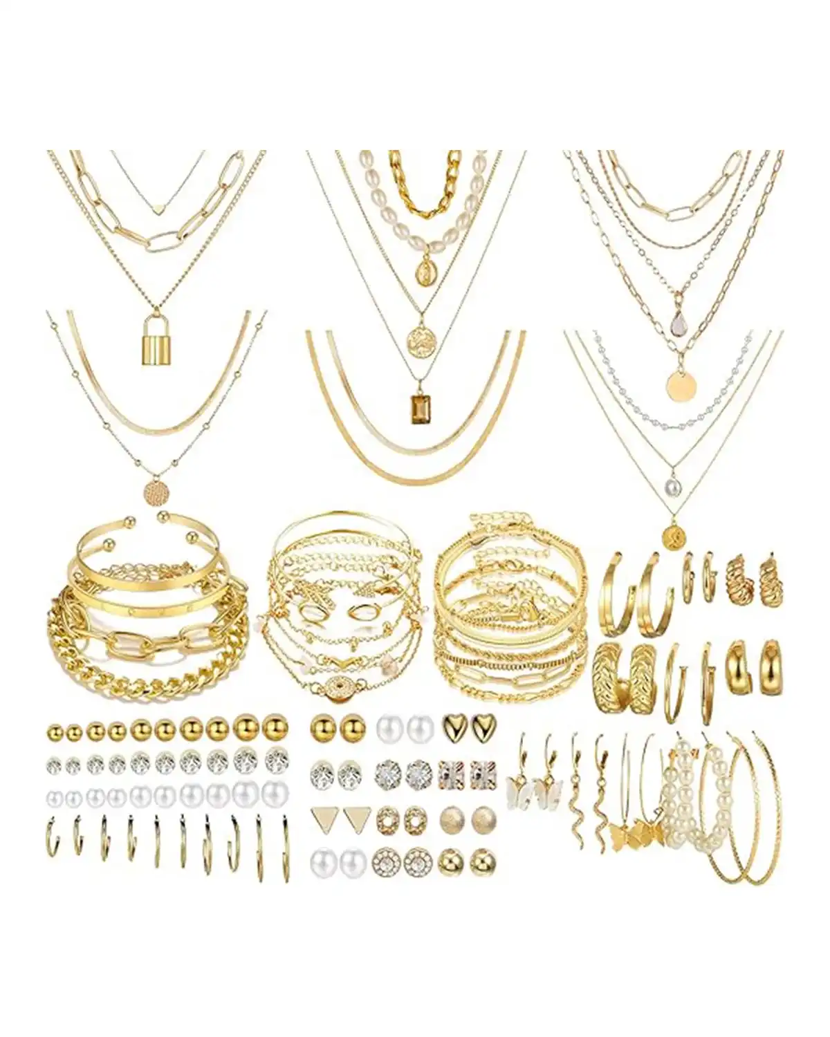 Newitin 69 Pieces Gold Jewelry Set for Women