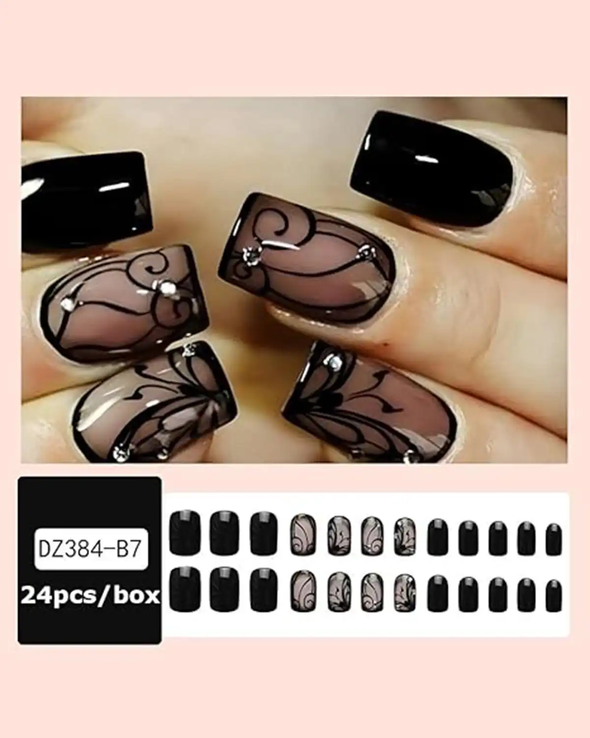 OHWODA Black Press on Nails for Women