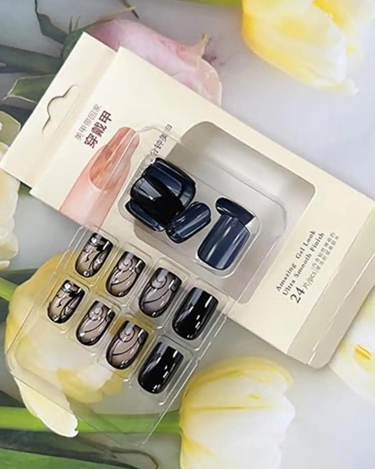 OHWODA Black Press on Nails for Womens