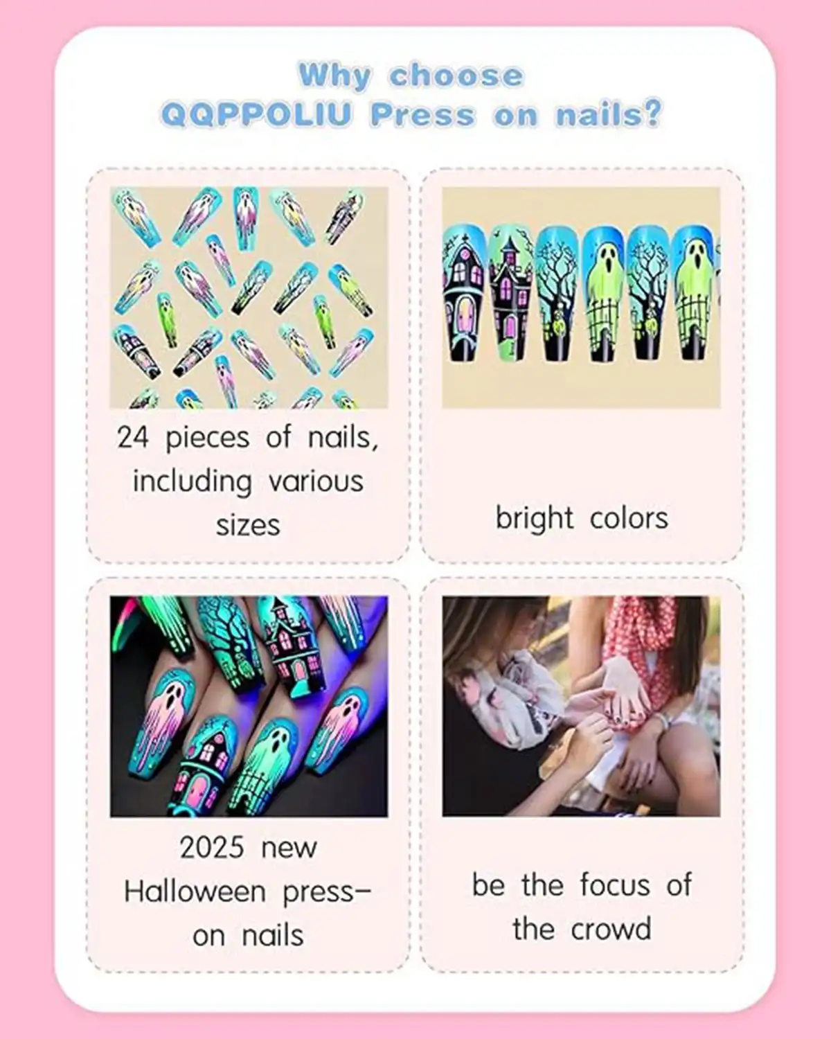 QQPPOLIU Halloween Press on Nails for Womens