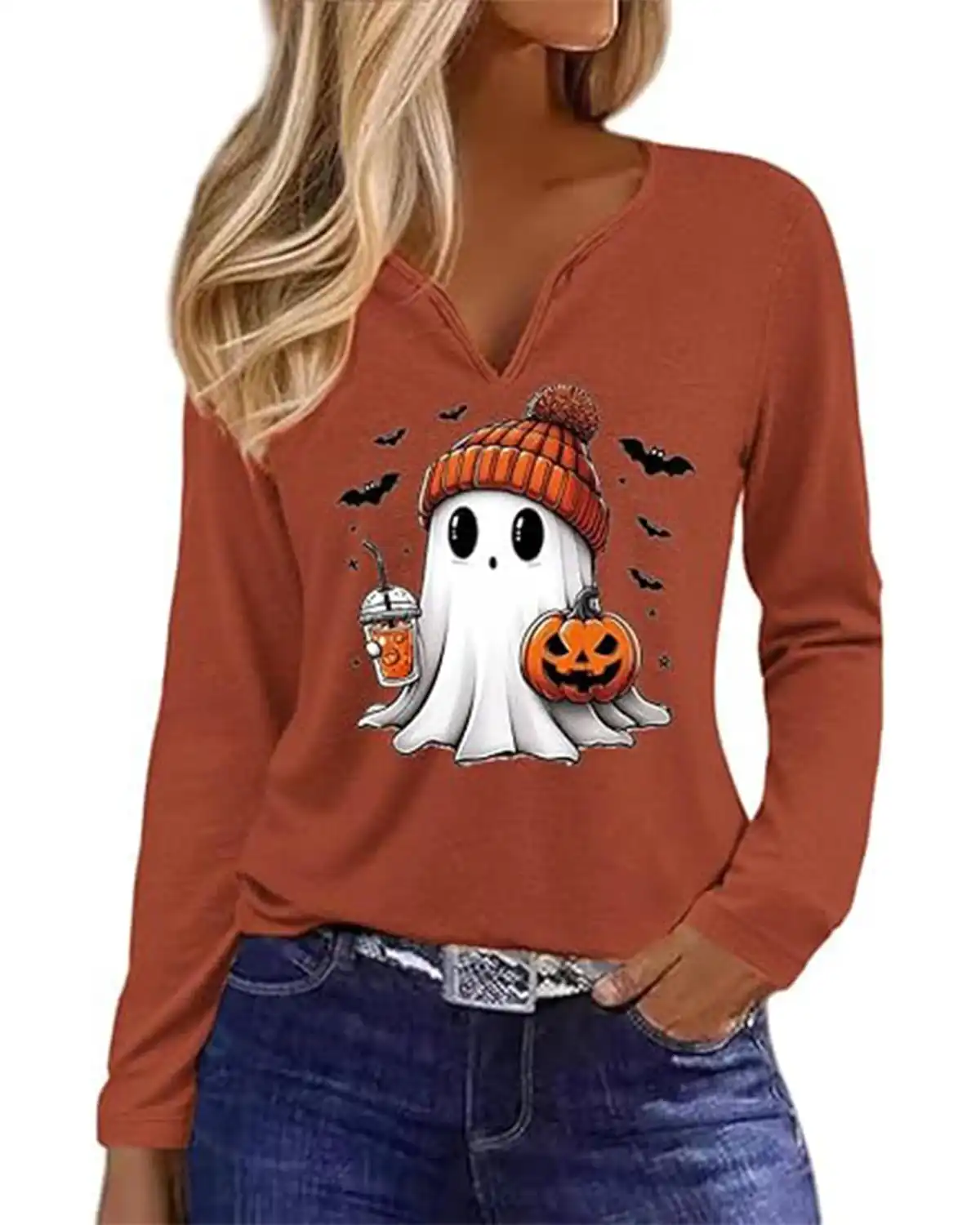Qbily Notch Neck Thanksgiving T-Shirt for Women
