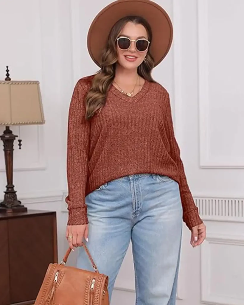 Sampeel V Neck Long Sleeve Shirts for Women