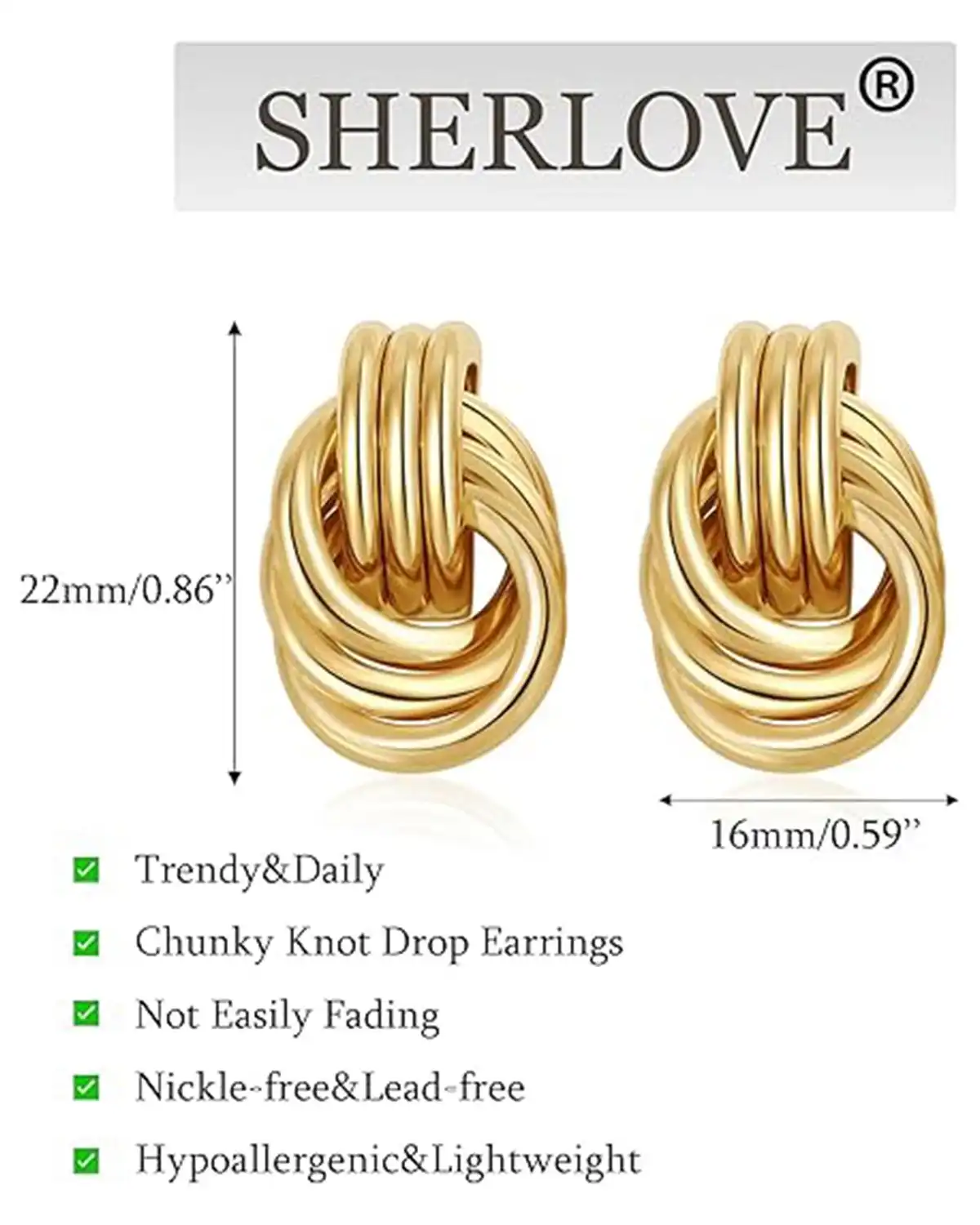 Sherlove Trendy Gold Plated Knot Earrings for Women