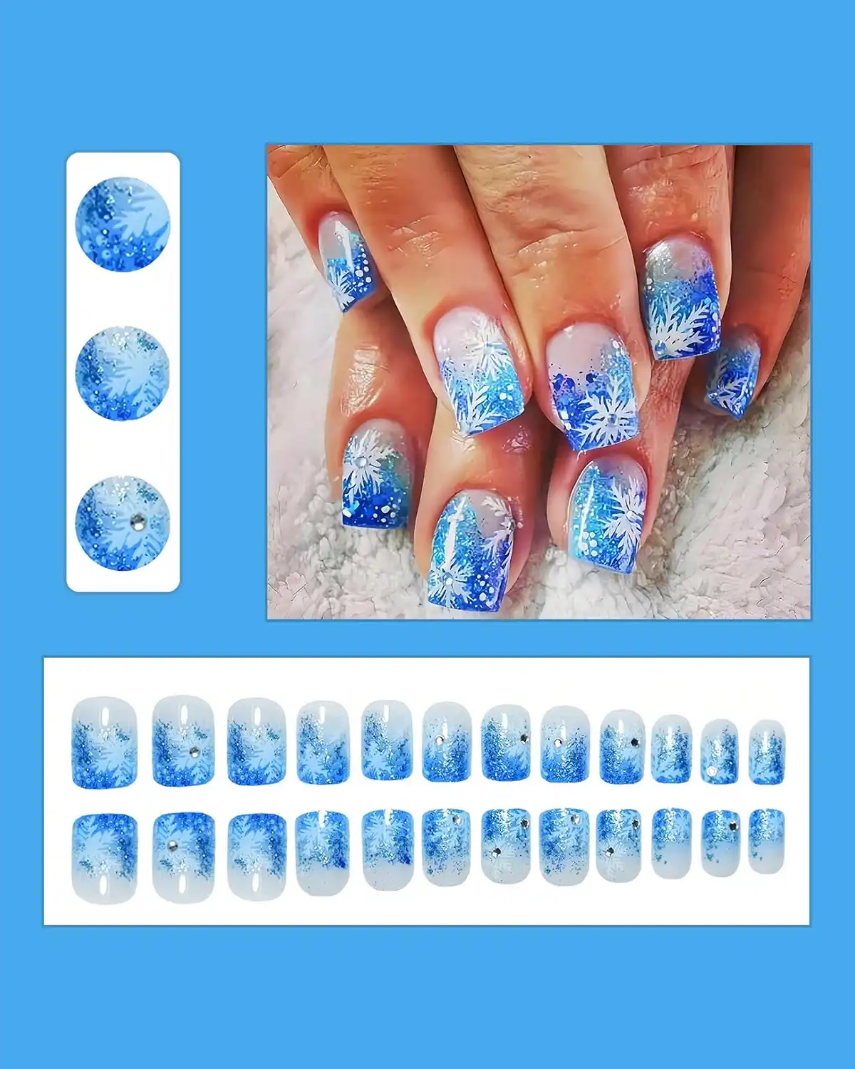 Shuxilin 24Pcs Snowflake Glitter Christmas Press on Nail