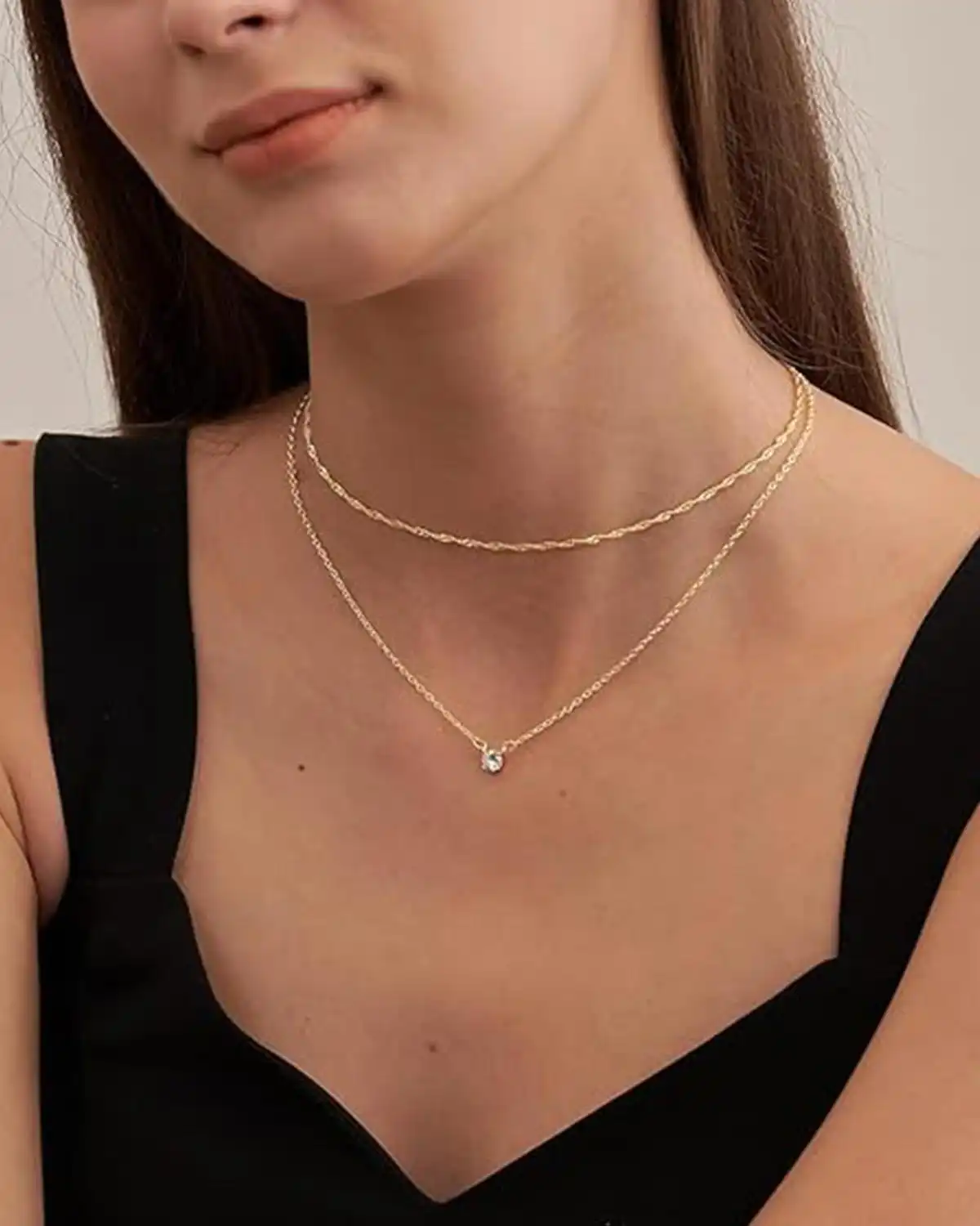 Tewiky Dainty 14K Gold Plated Cubic Zirconia Necklaces for Women