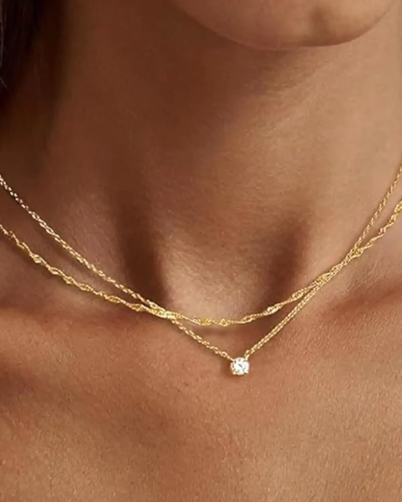 Tewiky Dainty 14K Gold Plated Cubic Zirconia Necklaces for Women