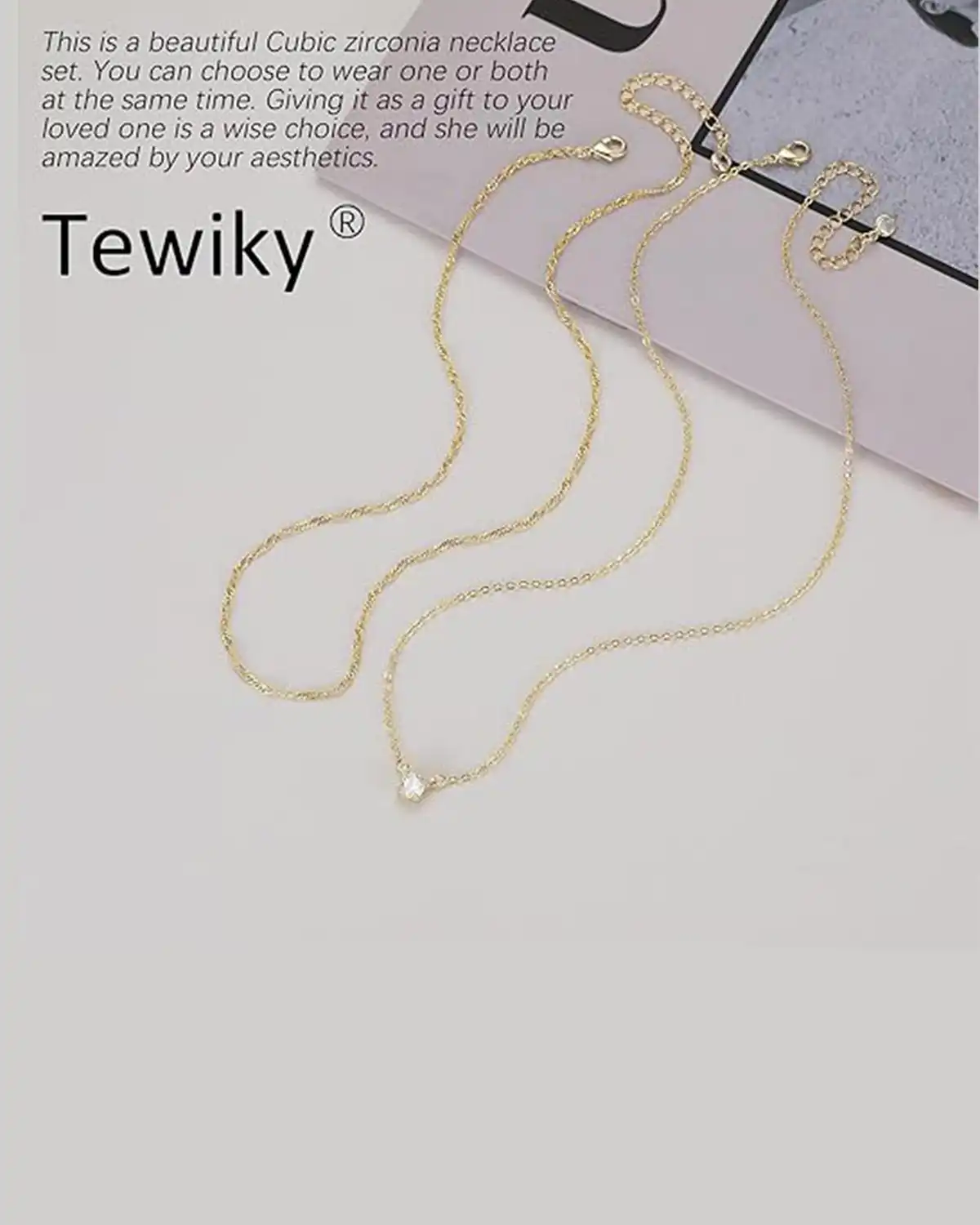 Tewiky Dainty 14K Gold Plated Cubic Zirconia Necklaces for Women