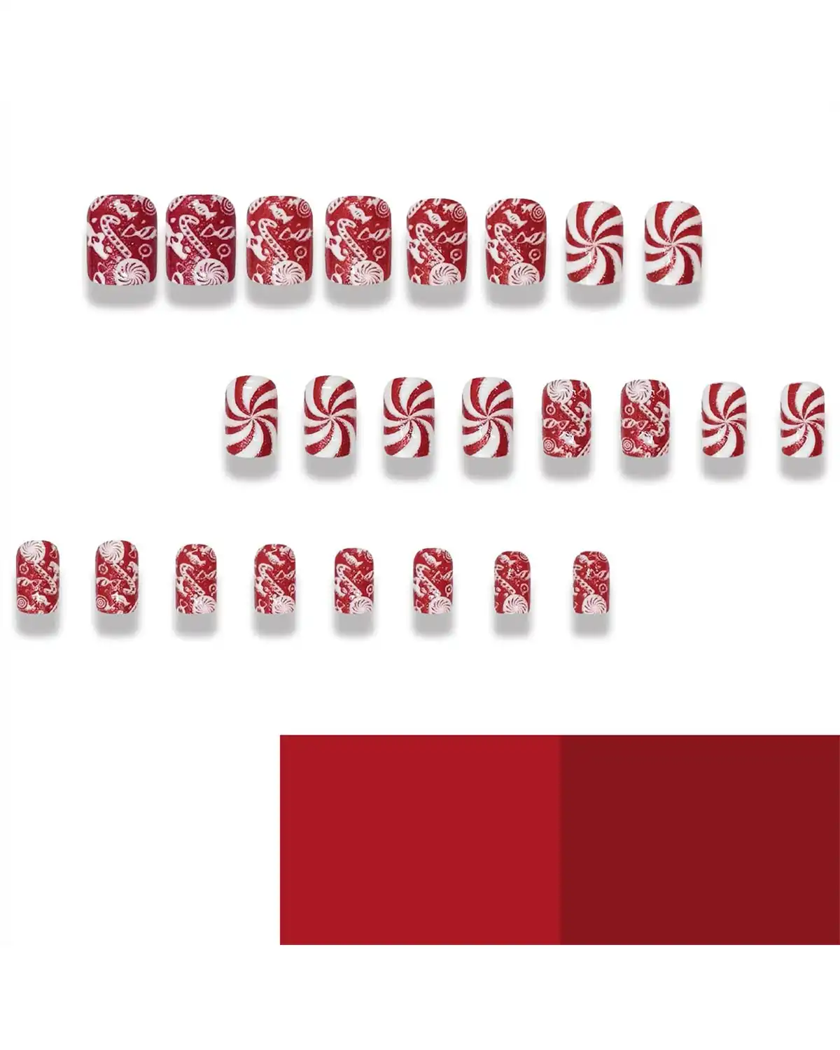 Tyuimhx Red Glitter Christmas Press on Nails For Women