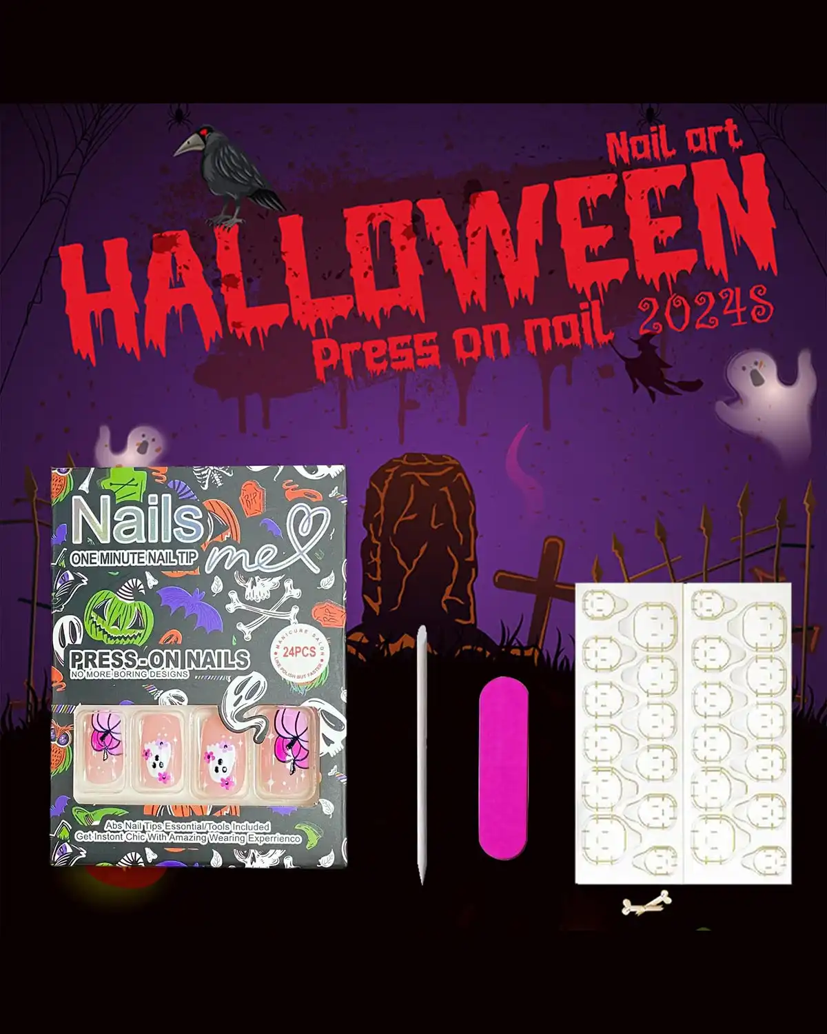 Vopintpy Medium Square Halloween Press on Nails for Women