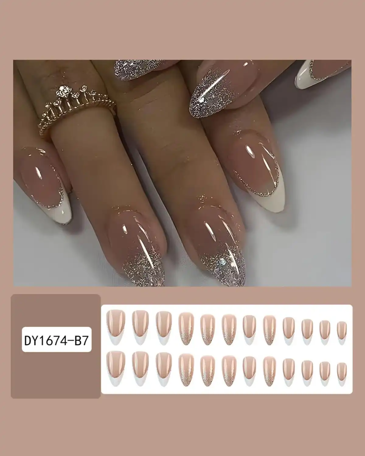 Wlgdlh Almond White Christmas Press on Nails