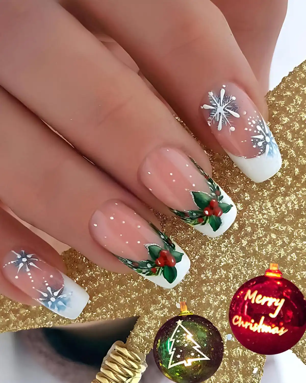 Xiannaipai Christmas French Tip Press on Nails