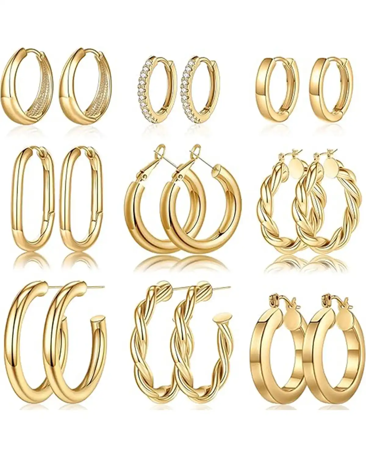 Yesteel 9 Pairs Gold Hoop Earrings for Women