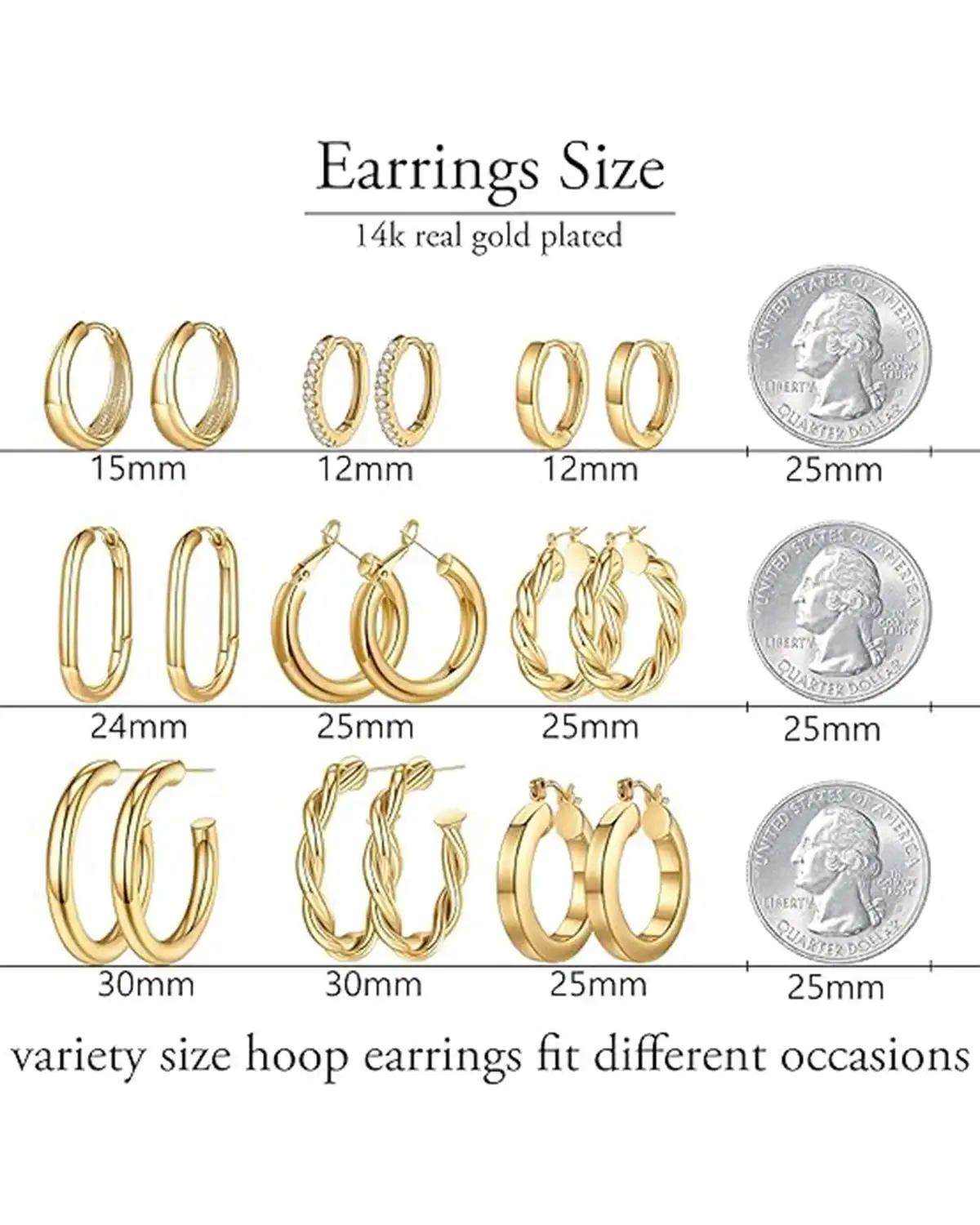 Yesteel 9 Pairs Gold Hoop Earrings for Women