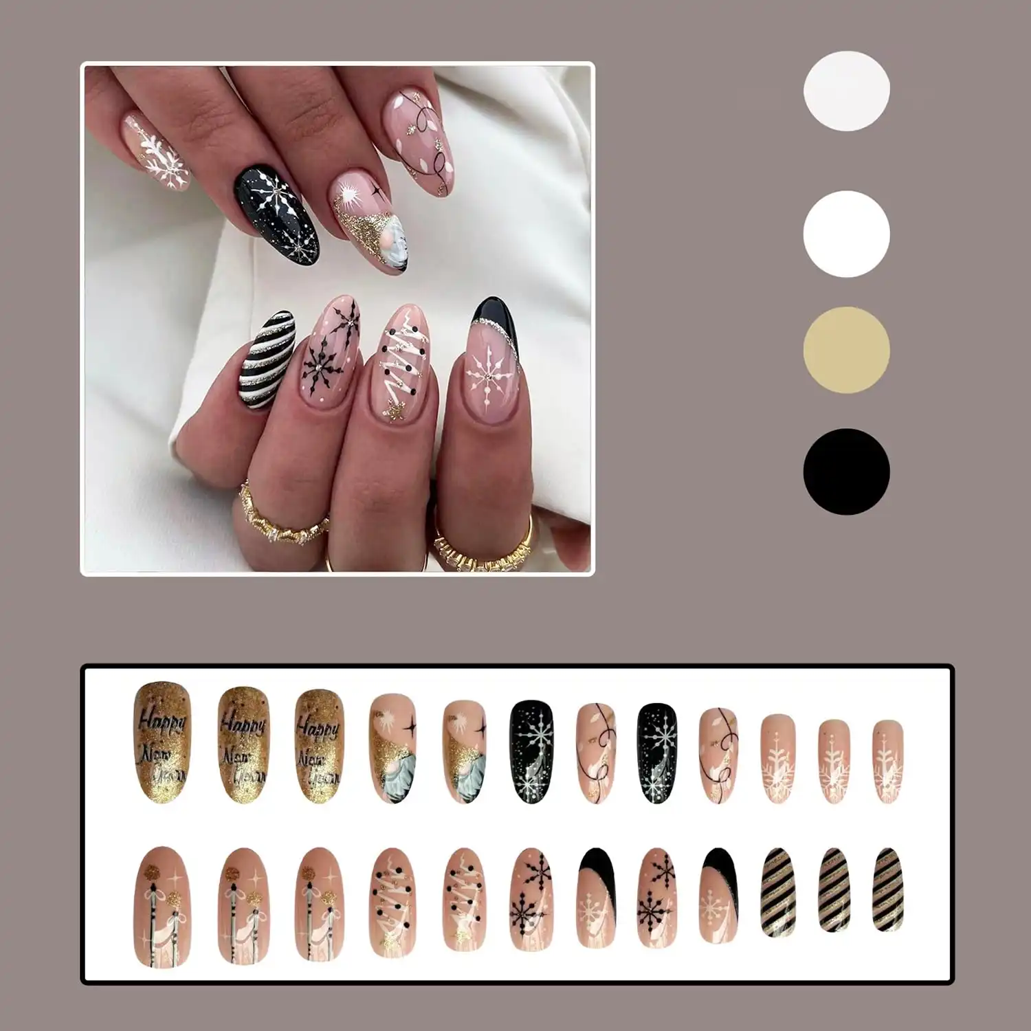 24 Pcs Christmas Press on Nails Almond Medium Fake Nails Christmas Winter Full Cover False Nails with Glue