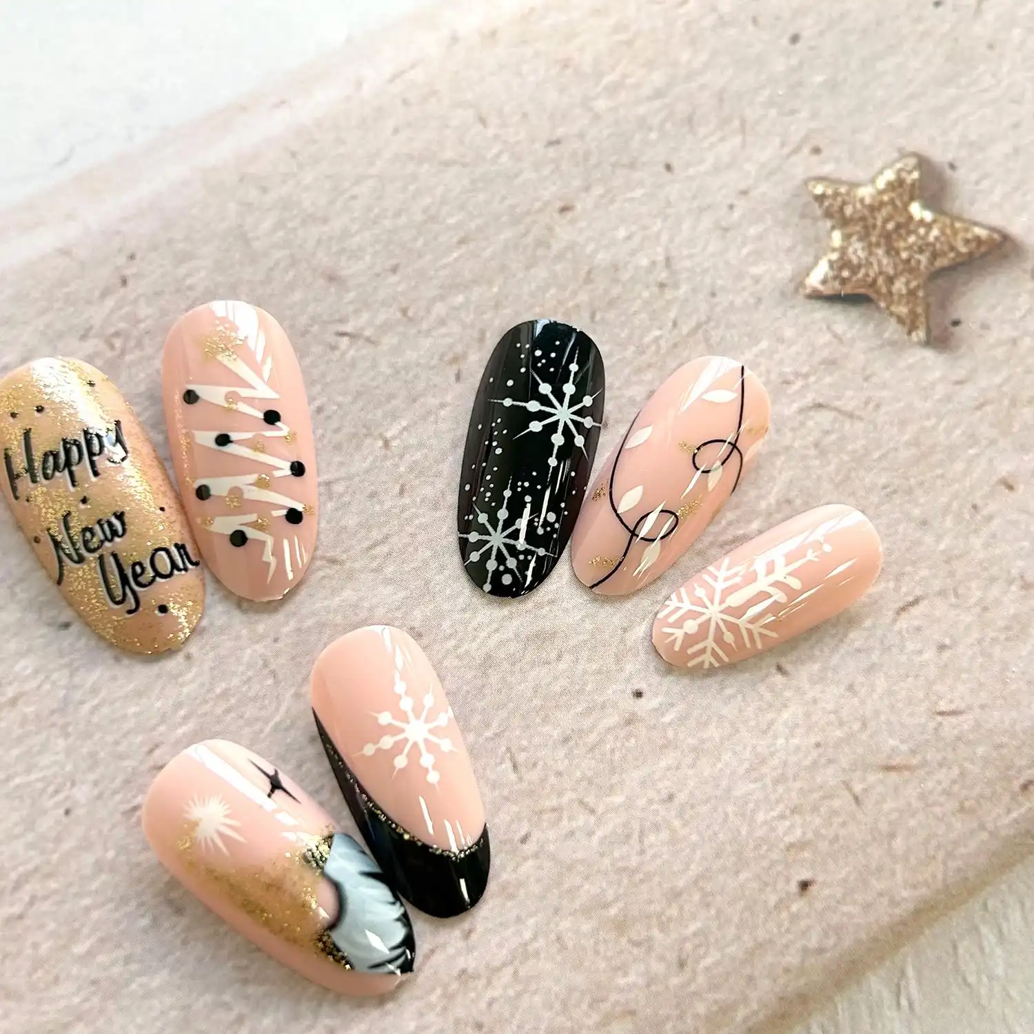 24 Pcs Christmas Press on Nails Almond Medium Fake Nails