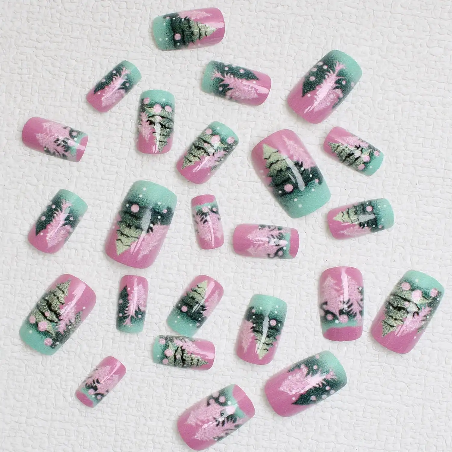 24 Pcs Christmas Press on Nails Short Square Fake Nails