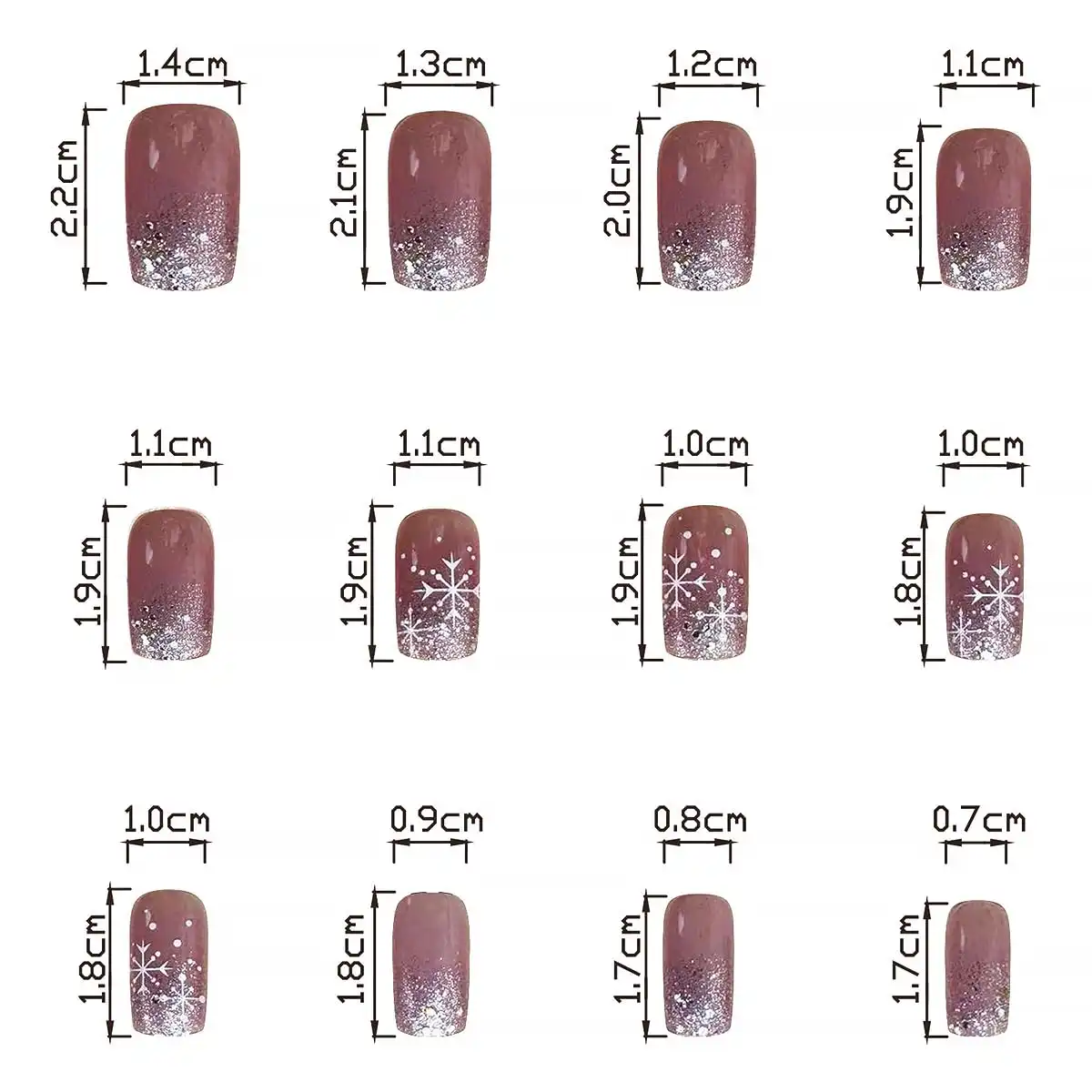 24Pcs Christmas Press on Nails Short French Tips Fake Nails Gold Glitter Nail Tips Full Cover Winter Acrylic Nails with Snowflake Designs