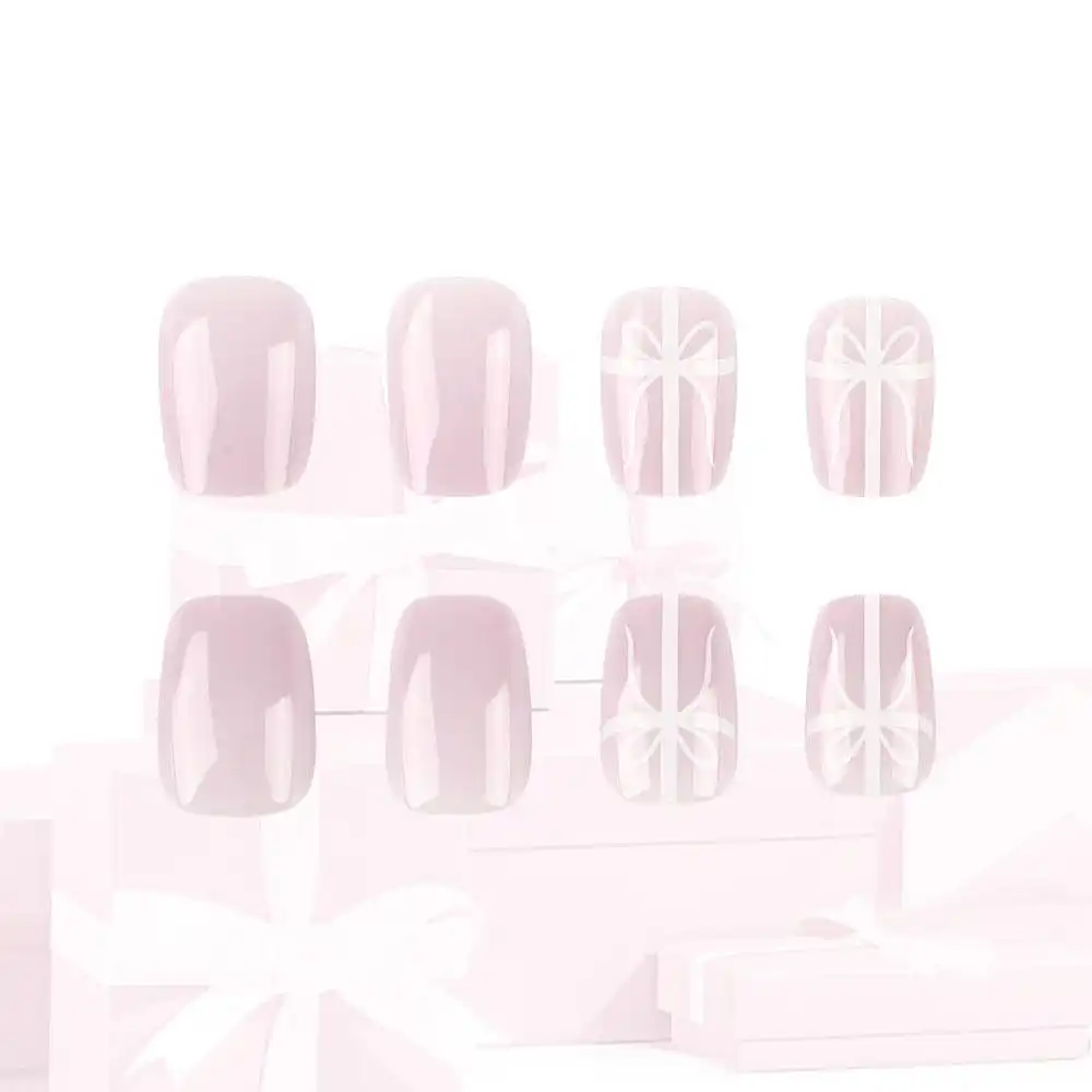 Christmas Press on Nails Short Square Fake Nails Pink Glue on Nails Christmas Gift Box Snowflake Design Golden Glitter Acrylic Nails 24Pcs Winter Cute Squoval False Nail Kit