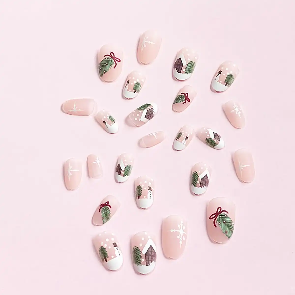 Ktaabtr 24Pcs Christmas Press on Nails for Womens