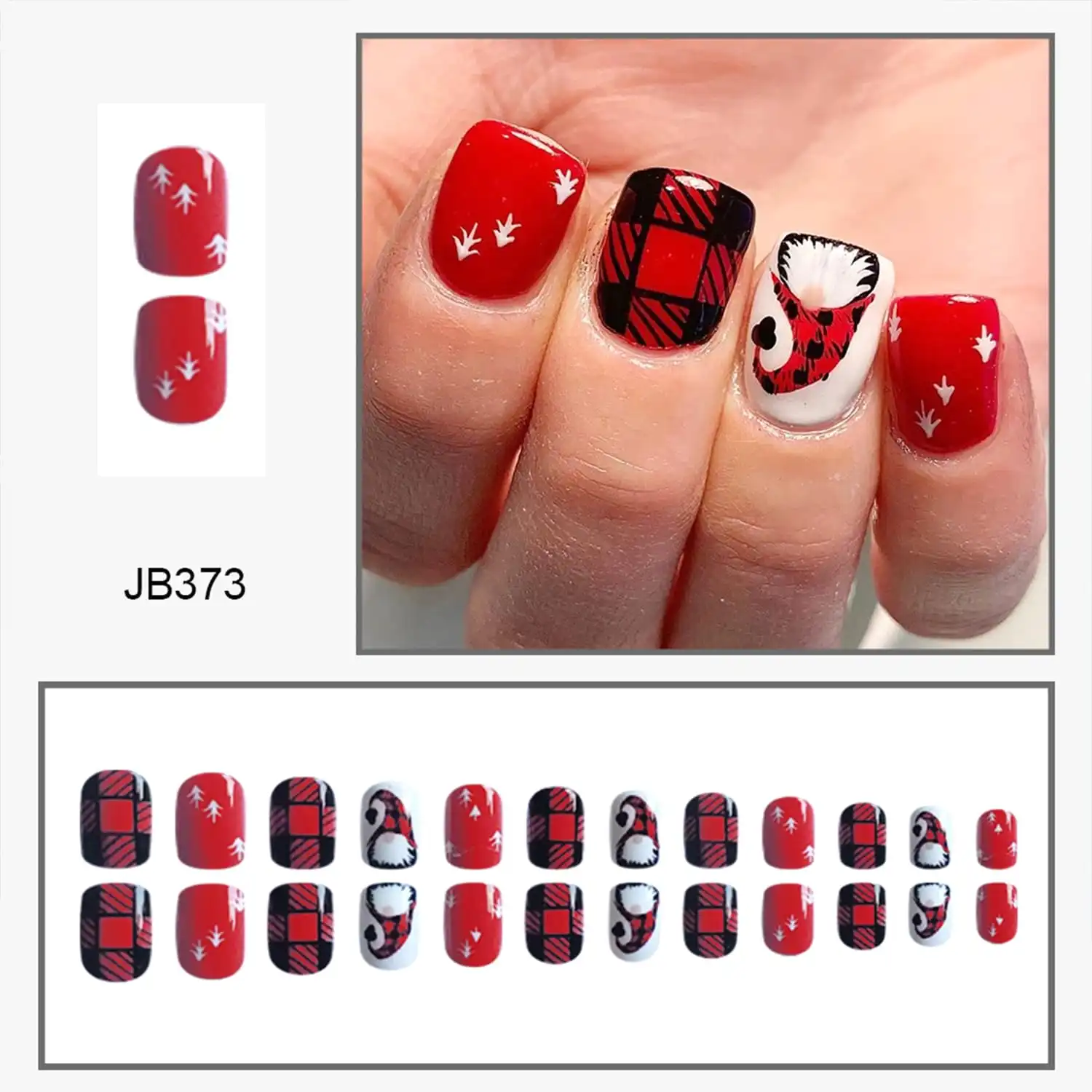 Christmas Gnome Press on Nails Short Square Fake Nails Winter Xmas Glue on Nails