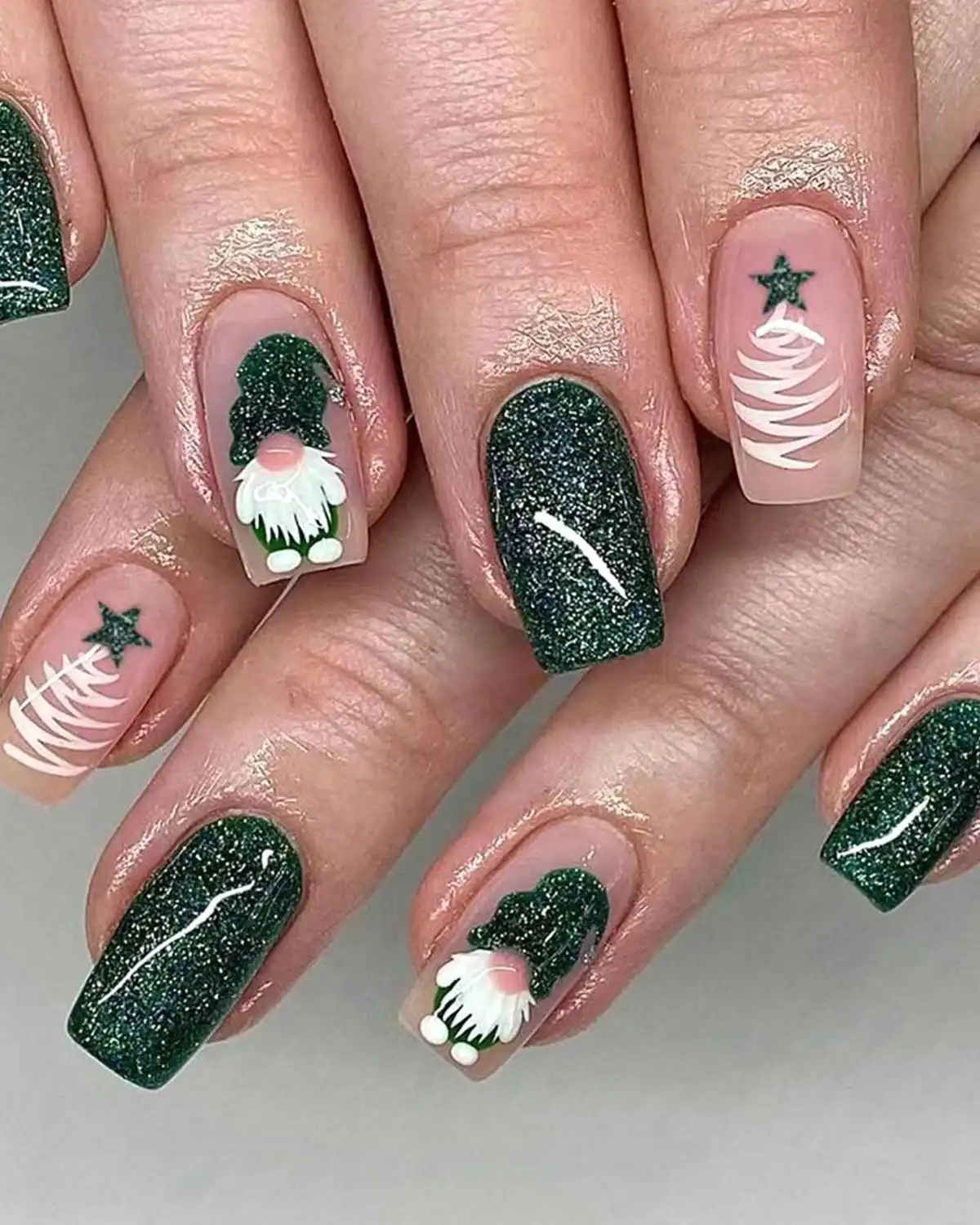 Generic Christmas Press On Green Glitter False Nails